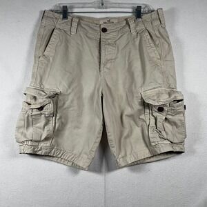 Hollister Cargo Shorts Mens Size 33‎ Khaki Button Fly Y2K Beach Outdoor